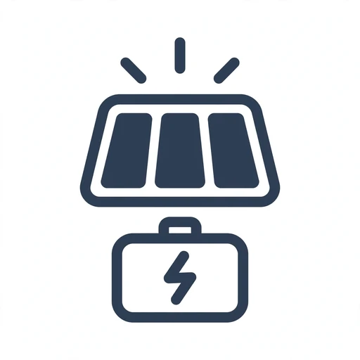 Off-grid solar power system with battery bank icon